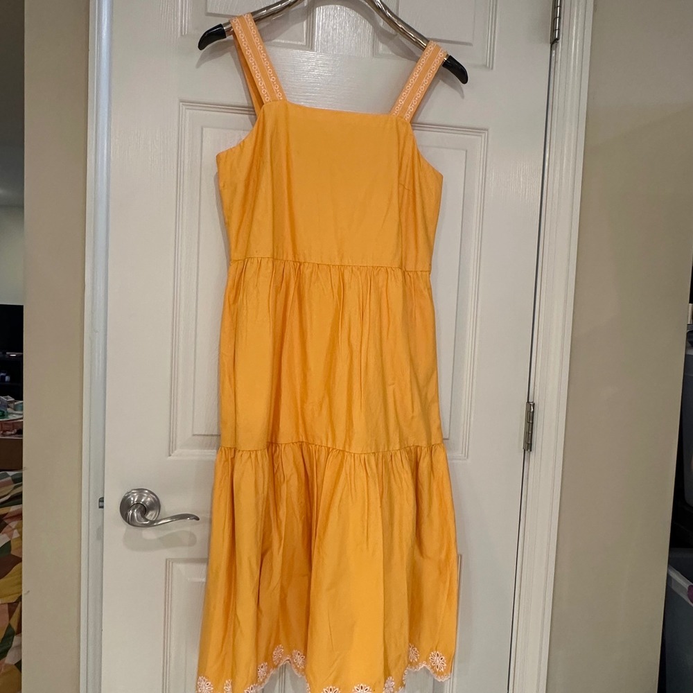 J.Crew Women Orange Tiered Midi Dress Eyelet Hem Embroidered Straps Size 4 nwt